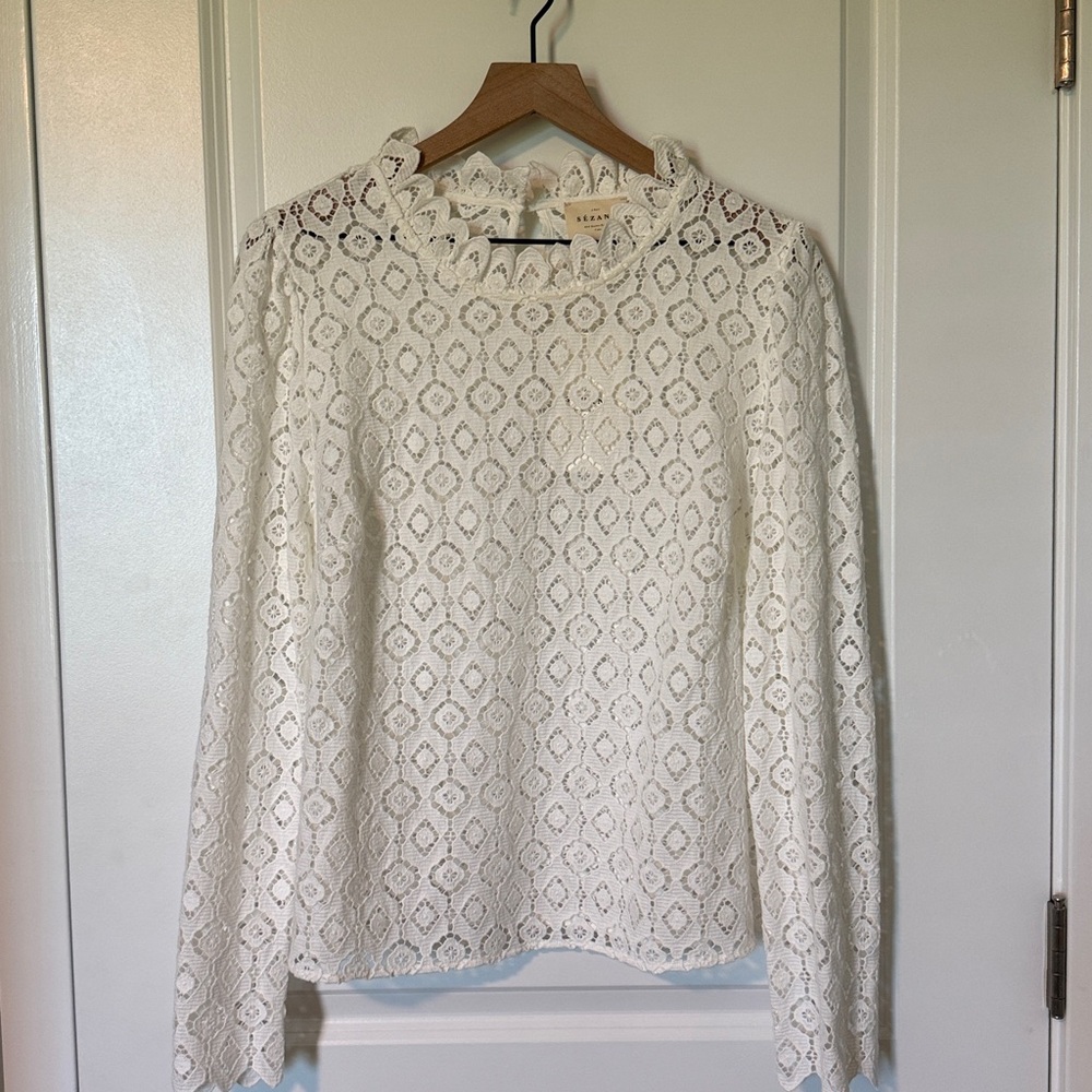 Sezane Eglantine Blouse Ecru Guipure - Size 14